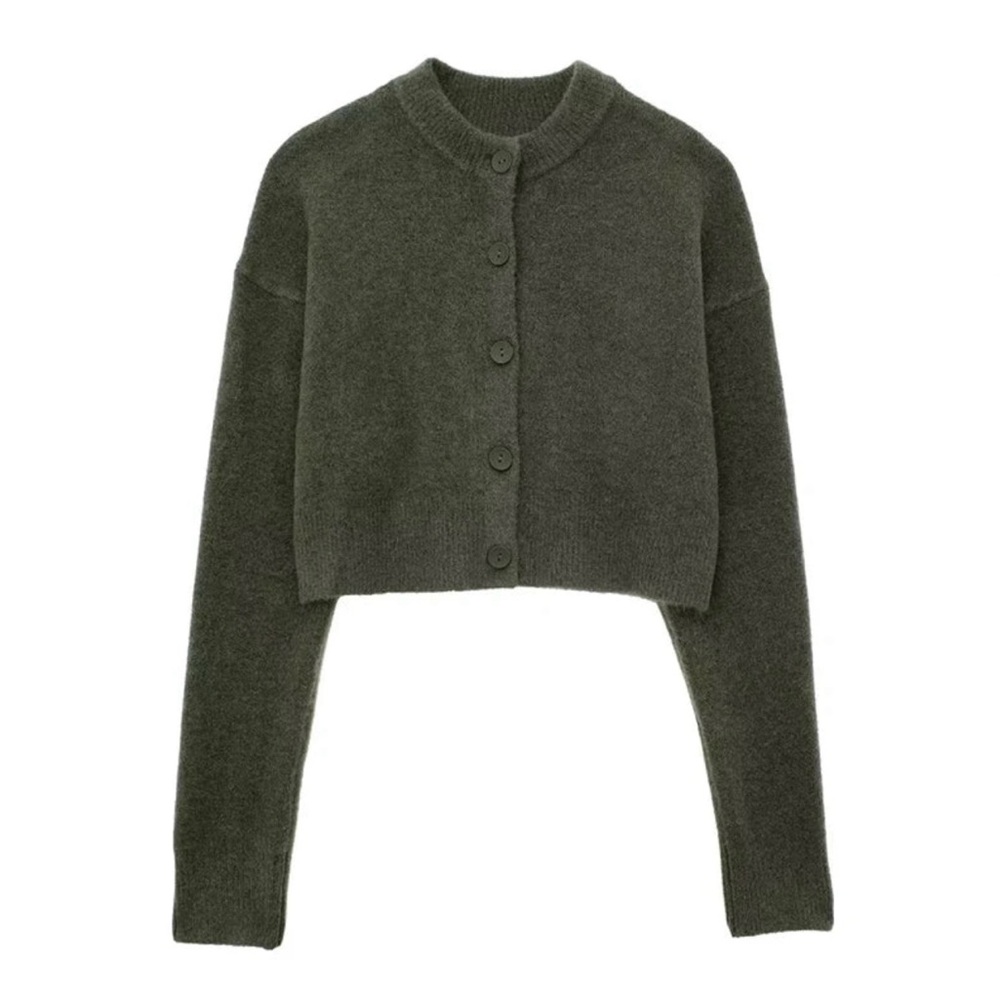 Zara Wool Olive Green Cropped Sweater